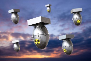 Gün batımına karşı düşen atom bombaları. 3d oluşturma
