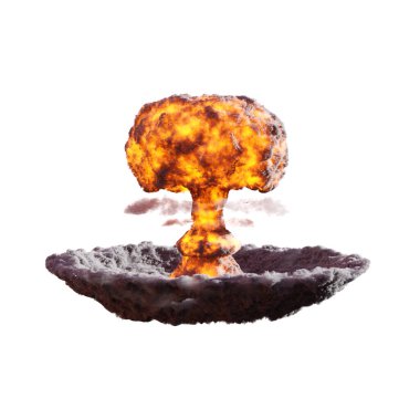 Atom patlaması beyaz arka planda izole edildi. 3d oluşturma