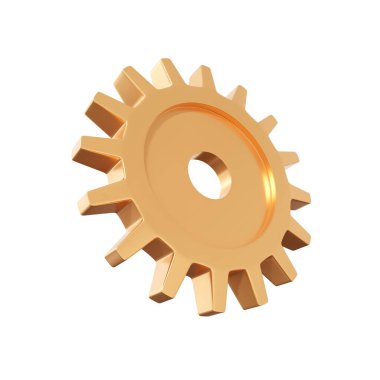Altın dişli tekerlek beyaz arka planda izole edilmiş. 3d oluşturma