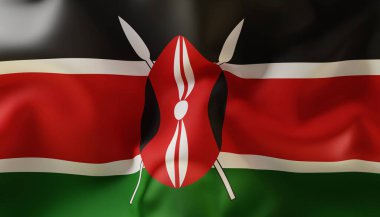 Kenya bayrağı. Yakın plan. 3d oluşturma