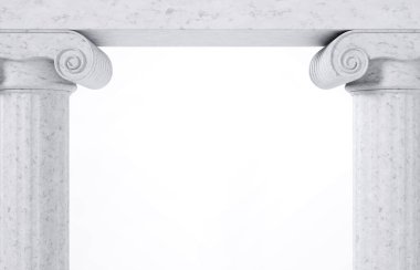 Beyaz arka planda antika sütunlar. 3d oluşturma