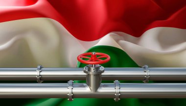 Macaristan bayrağıyla boru hattı. Yakıt endüstrisi ulaşım hattı bağlantısı. 3d oluşturma