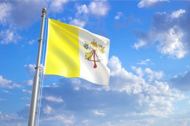 Vatikan bayrağı bulutlu gökyüzüne karşı rüzgarda dalgalanıyor.