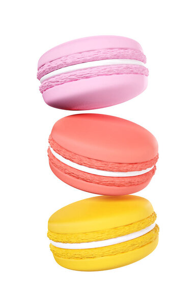 Colorful macaroons isolated on white background. 3d-rendering