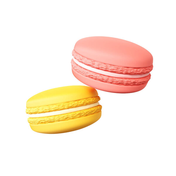Colorful macaroons isolated on white background. 3d-rendering