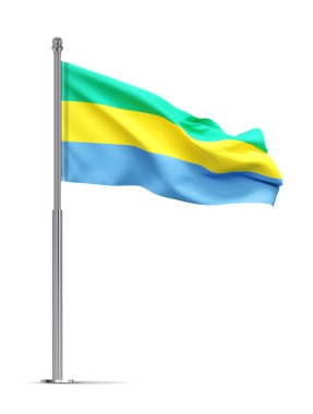Gabon 'un dalgalı bayrağı beyaz arka planda izole edilmiş. 3d oluşturma