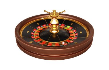 Kumarhane rulet çarkı beyaz arka planda izole edilmiş. 3d oluşturma