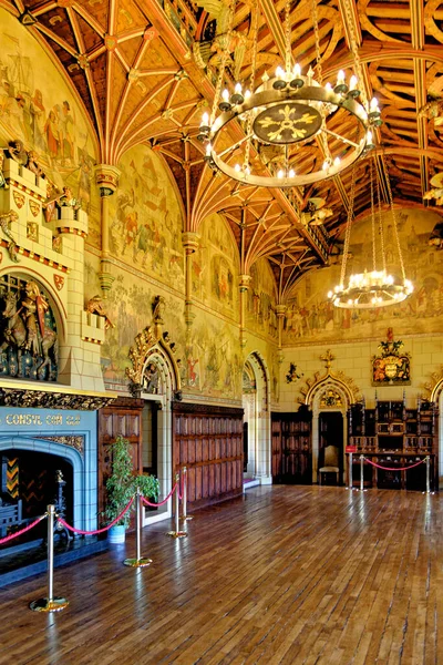 Large Rectangular Banquet Room Murals Vaulted Ceiling Cardiff Castle Cardiff — Stock Photo, Image