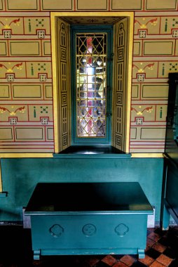 Lord Bute 'un Castell Coch' taki ya da Kızıl Şato 'daki yatak odası. Castle Coch - Kızıl Kale, Tongwynlais, Cardiff, Galler, Birleşik Krallık, Avrupa - 15 Ekim 2022