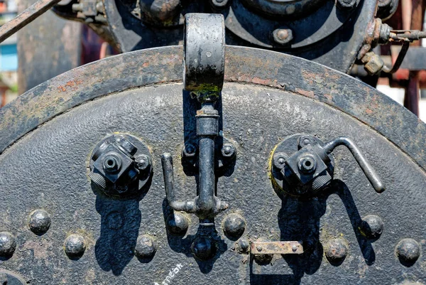 Detail Old Rusty Steam Locomotives Seaside Promenade Castro City Chiloe — Stock Photo, Image
