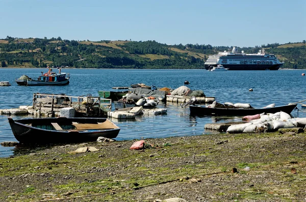 Zaandamチロ島のGolfo Ancudのクルーズ船 カストロはチリのレイク地区にあるチロ島の都市です 2014年1月11日 カストロ — ストック写真