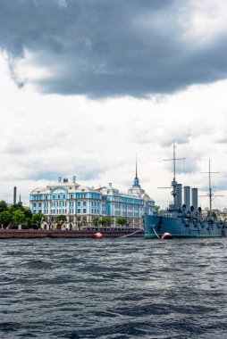 Doğrusal kruvazör Aurora, Ekim devriminin sembolü, Saint Petersburg, Rusya. 24 Haziran 2011