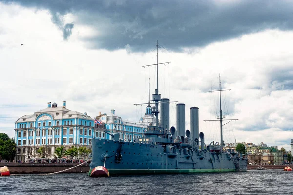 Linear Cruiser Aurora Symbol October Revolution Saint Petersburg Russia 24Th — Stock Photo, Image