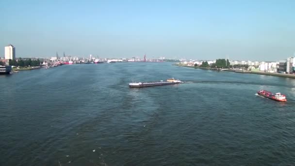 Países Baixos Roterdão Barco Rebocador Salpicando Água Nieuwe Waterweg New — Vídeo de Stock
