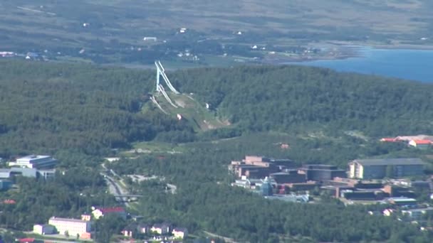 Summer View Top Mountain Tromso Bridge Tromsdalen Tromsoya Tromso Scandinavia — 비디오