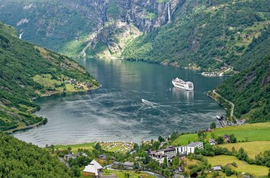 Panoramic view over Geirenger fjord in Norway - Travel destination North of Europe. 02.07.2012