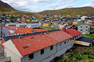 Cityscape of Honningsvag in the summer - the northernmost city in Norway. It is located in Nordkapp Municipality in Troms og Finnmark county. 17th of June 2012