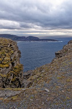 Barents Sea coast North Cape (Nordkapp) in northern Norway. North Cape is a cape on the northern coast of the island of Mageroya in Northern Norway