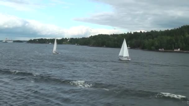 Vista Del Mar Báltico Suecia Pequeño Barco Zarpa Archipiélago Estocolmo — Vídeos de Stock