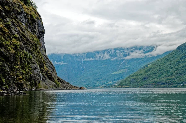 Destino Viagem Norte Europa Vista Aurlandsfjord Aproximação Flaam Noruega Bela — Fotografia de Stock