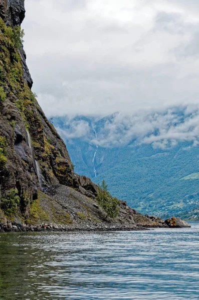 Cestovní Destinace Severně Evropy Pohled Aurlandsfjord Při Přiblížení Flaam Norsko — Stock fotografie