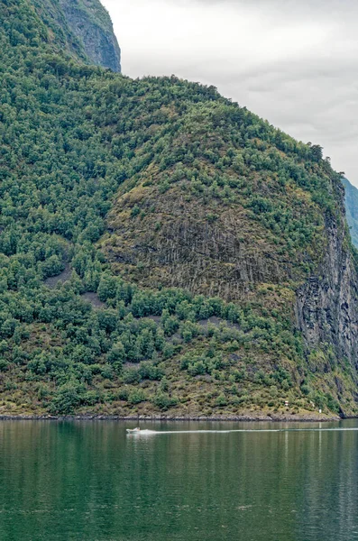Cel Podróży Północ Europy Widok Aurlandsfjord Podejście Flaam Norwegia Piękny — Zdjęcie stockowe