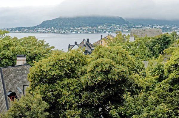 阿莱松市的头像 挪威旅游目的地 挪威海上美丽的小镇阿莱松德的新艺术之家 July 2012 — 图库照片