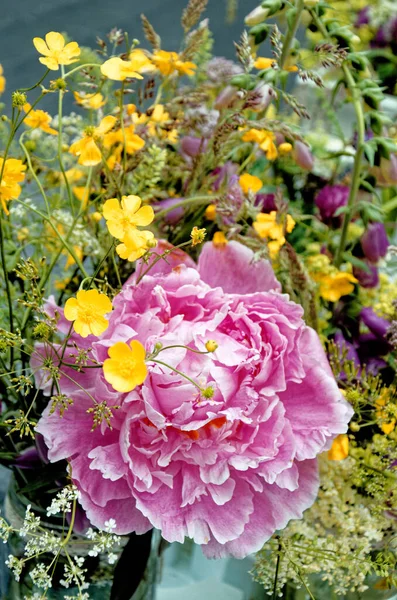 Satılık Çiçeklerin Olduğu Cadde Pazarında Yakın Plan Renkli Bir Çiçek — Stok fotoğraf
