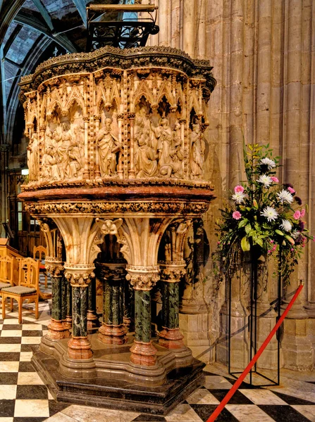 Ornately Carved Stone Pulpit Quire Worcester Cathedral Worcester Worcestershire England — Stock Photo, Image