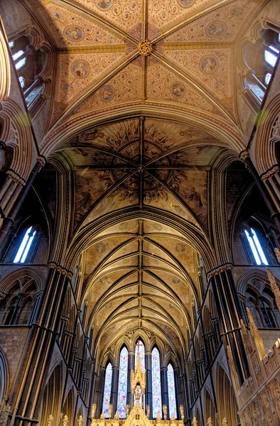 Olhando Longo Teto Decorado Coro Catedral Worcester Worcester Worcestershire Inglaterra — Fotografia de Stock