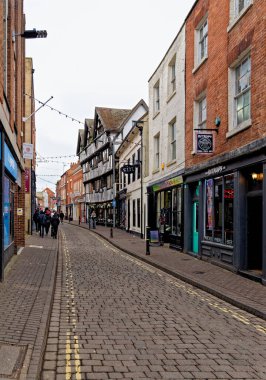 Worcester, Worcestershire 'daki Keşiş Sokağı, İngiltere - 28 Ocak 2023.