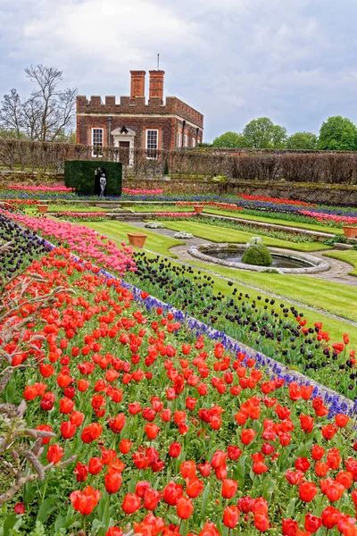 Stock image Hampton Court Palace Gardens - Pond gardens and Banqueting House - Hampton Court Palace, London, England, United Kingdom. 22nd of April 2023