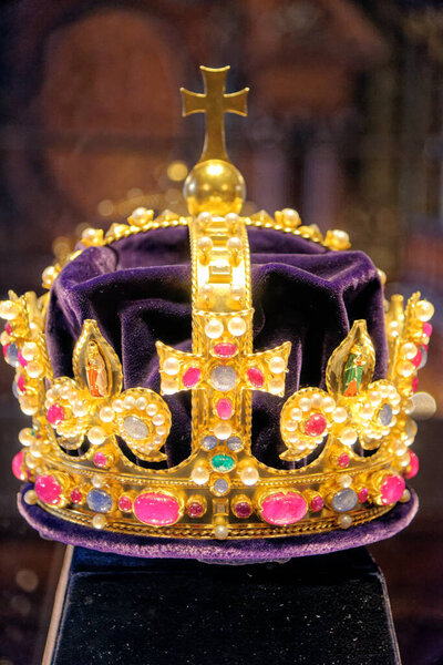 King Henry's Crown in Chapel Royal at Hampton Court Palace, Richmond upon Thames, Surrey, London, England, United Kingdom. 22nd of April 2023