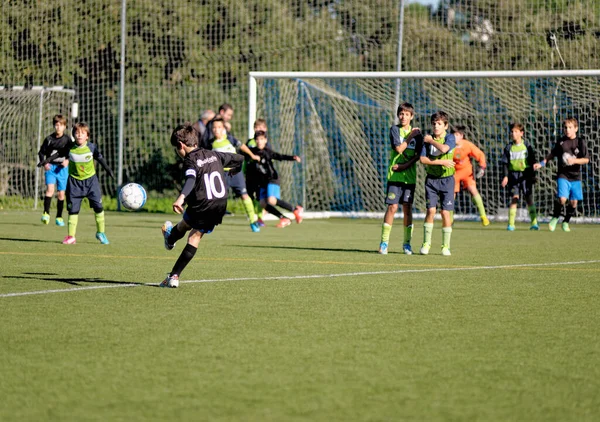 Unga Barn Barn Tonårspojkar Som Spelar Fotboll Match Sport Alcanena — Stockfoto