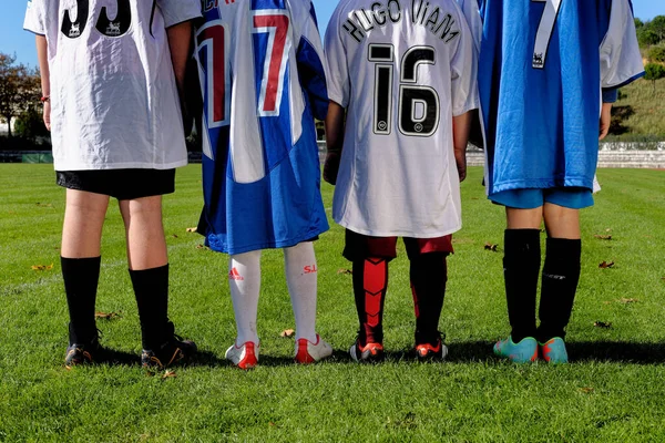 Niños Pequeños Que Usan Deportes Fútbol Kit Fútbol Municipio Alcanena — Foto de Stock