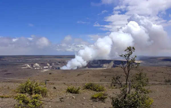 Rökning Kilauea Summit Lava Lake Hawaii Volcanoes National Park Unesco Stockbild
