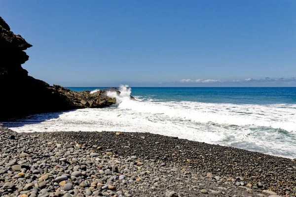 Przegląd Playa Los Muertos Czarnej Wulkanicznej Plaży Piaszczystej Ajuy Pajara — Zdjęcie stockowe