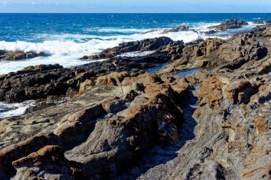 Piscinas Naturales Aguas Verdes. Aguas Verdes Playa del Valle, Fuerteventura, Kanarya Adaları, İspanya - 20.09.2023