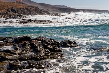 Piscinas Naturales Aguas Verdes. Aguas Verdes Playa del Valle, Fuerteventura, Kanarya Adaları, İspanya - 20.09.2023