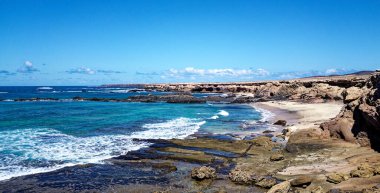 Playa de los Ojos 'un Arieal Manzarası - Los Ojos Sahili - El Puerto de la Cruz, Peninsula Jandia, Fuerteventura, Kanarya Adaları, İspanya - 21.09.2023