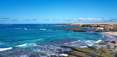 Playa de los Ojos 'un Arieal Manzarası - Los Ojos Sahili - El Puerto de la Cruz, Peninsula Jandia, Fuerteventura, Kanarya Adaları, İspanya - 21.09.2023