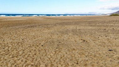 Seyahat Varış Yeri - Güney batı kıyısı manzarası - Playa de Cofete, Jandia yarımadası, Fuerteventura, Kanarya Adaları, İspanya - 21.009.2023