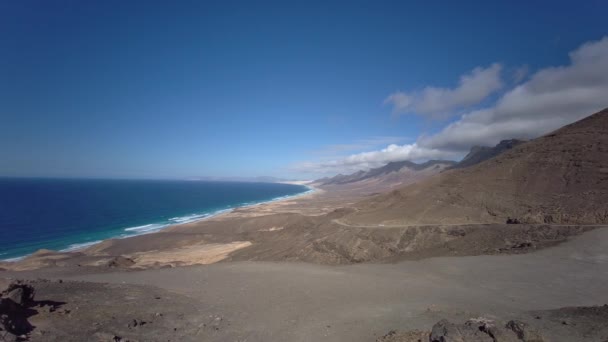 Reisbestemming Zuidwest Kust Landschap Playa Cofete Schiereiland Jandia Fuerteventura Canarische — Stockvideo
