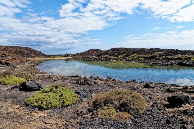 Islote de Lobos 'un volkanik manzarası. Lobos Adası - Fuerteventura, Kanarya Adaları, İspanya - 24.09.2023