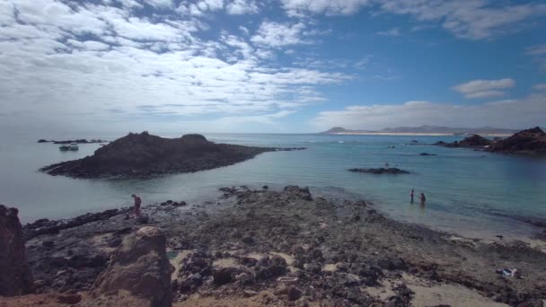 Vulkanlandschaft Von Islote Lobos Insel Lobos Fuerteventura Kanarische Inseln Spanien — Stockvideo