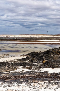 Playa de los Charcos plajının doğal gelgit havuzları - Los Laguitos Sahili 'nin doğal havuzları ya da İspanya' nın Fuerteventura, Kanarya Adaları 'ndaki Los Charcos. 24.09.2023