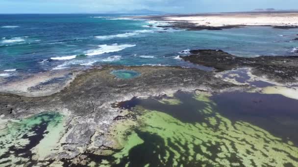Veduta Aerea Delle Piscine Naturali Marea Della Spiaggia Playa Los — Video Stock