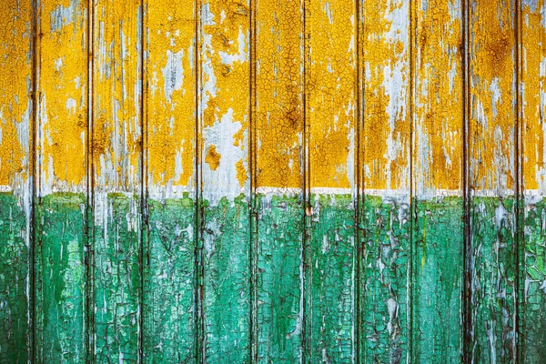 Grupa Pionowych Drewnianych Paneli Malowanych Żółto Zielono Efekt Vintage — Zdjęcie stockowe