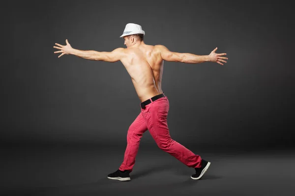 Young Professional Dancer Dancing Studio Isolated Gray Background Obrazek Stockowy