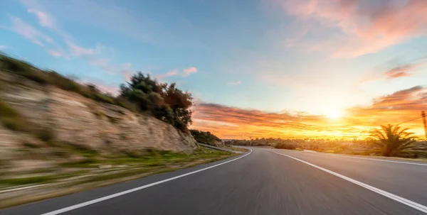 Panorama Route Asphaltée Campagne Par Une Journée Ensoleillée Été — Photo